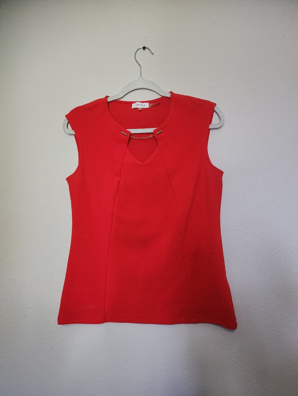 Calvin Klein Red Sleeveless Tank with Chain Accent